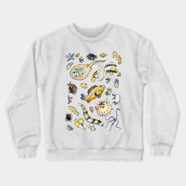 Saltwater fish friends in watercolor Crewneck Sweatshirt by narwhalwall